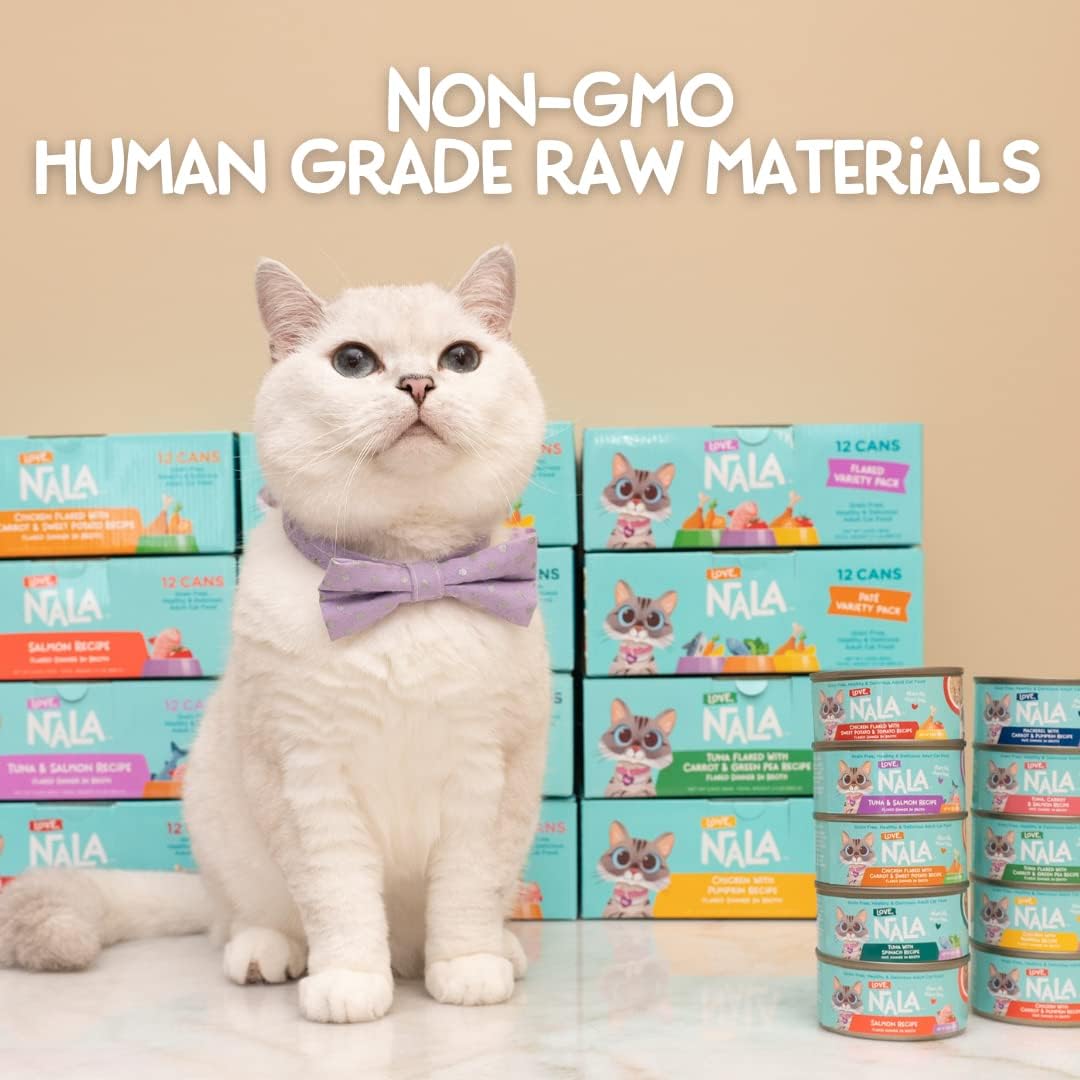 LOVE, NALA - Natural Adult Cat Wet Food - Pate Tuna with Spinach Recipe- Grain Free, Non-GMO, Lean Protein, Iron, Digestive Fiber Blend, Added Minerals & Vitamins - 12 Pack 2.4 lbs.