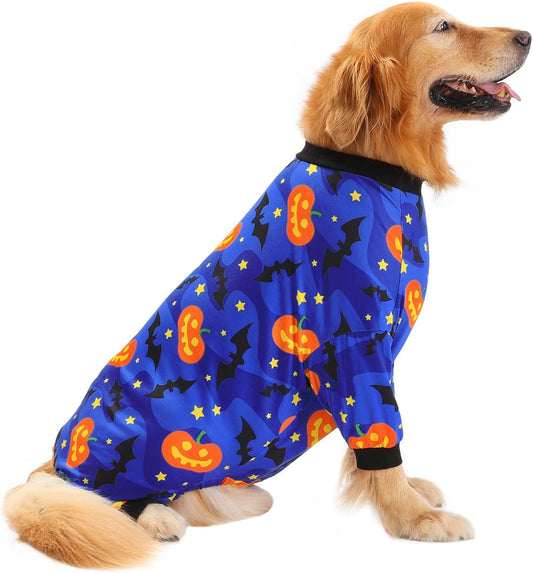 HDE Dog Pajamas One Piece Jumpsuit Lightweight Dog PJs Shirt for M-3XL Dogs Starry Pumpkins - XL