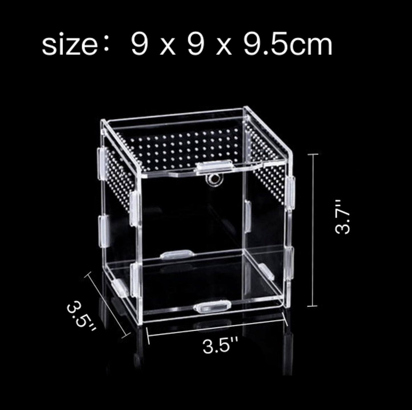 Magnetic Acrylic Case, micro habitat small Tarantula Enclosure enclosure for arboreal Tarantula Scorpion Sling Lizards Mantis Snake Gecko jumping spider snail Insect Isopods (3.5*3.5*3.7inch)