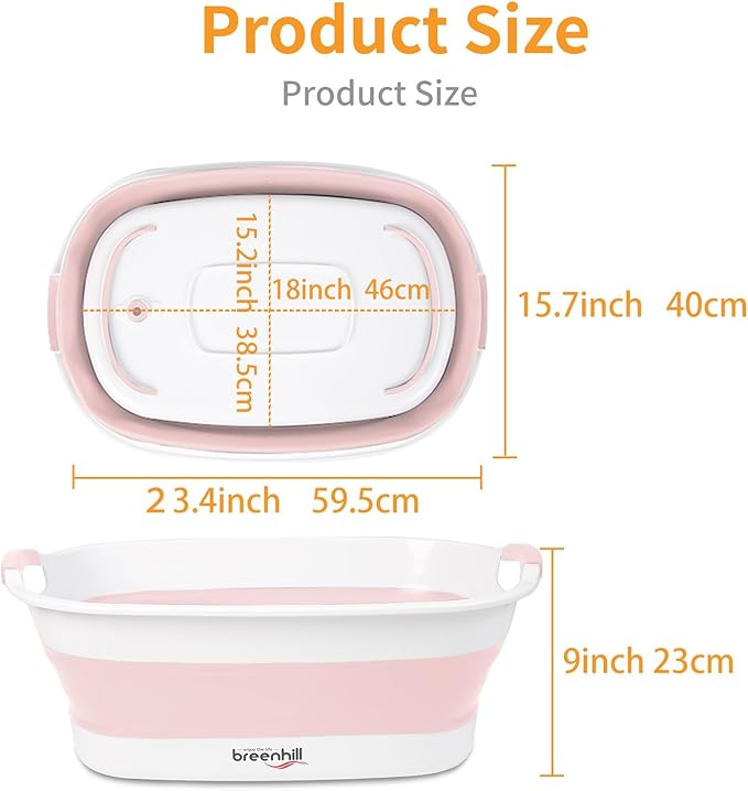 Collapsible Dog Bath Tub for Small Dogs & Cats, Portable Puppy Bath Tub with Water Drain Plug, Space Saving Foldable Pet Bathtub for Indoor & Outdoor Use, Pink