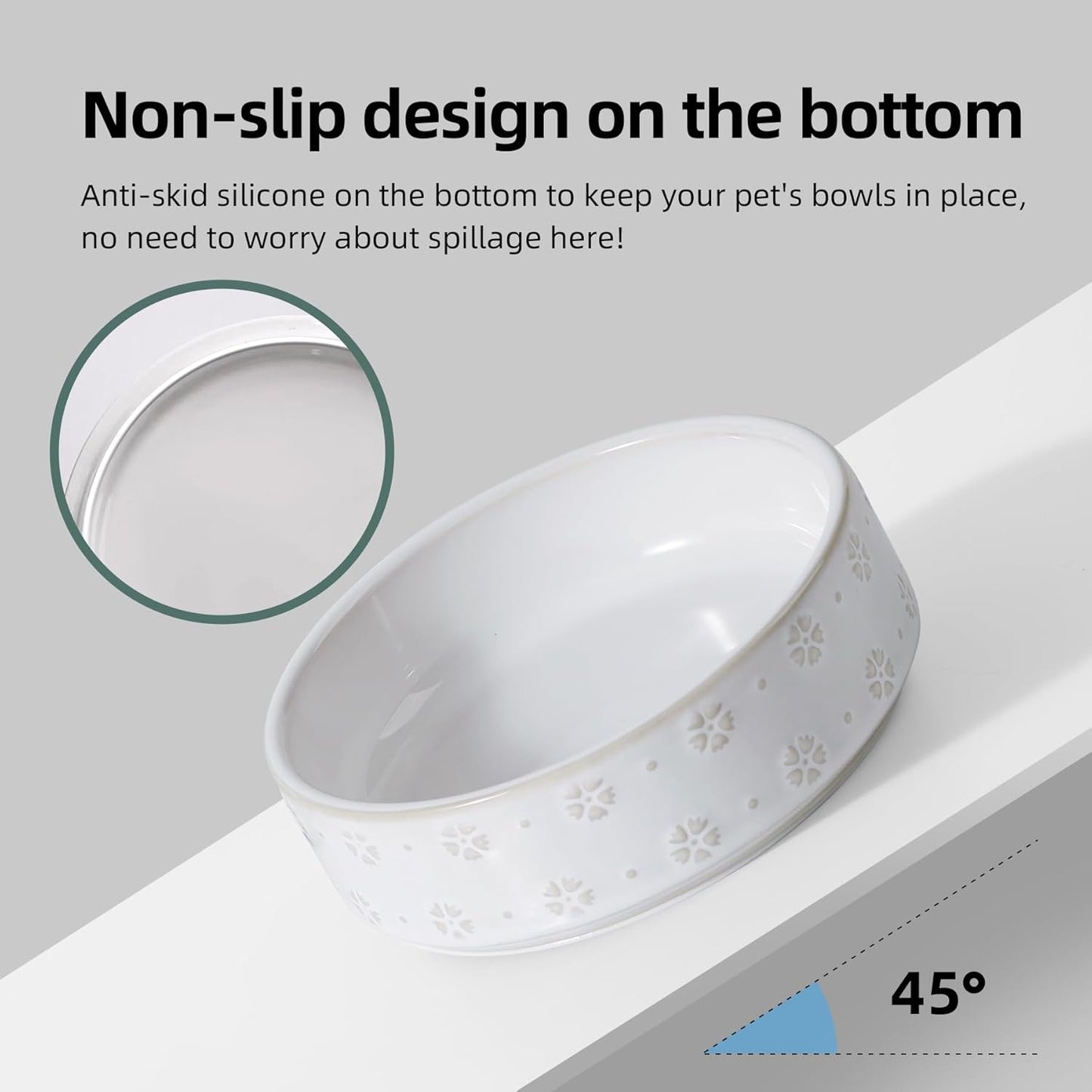 6.1inch Ceramic Raised Double Bowls Set with Acacia Wood Stand, 2 Heights Elevated, Food & Water Bowls for Toy Breed Dogs, Kitty, Cats, Pet Bowl(13.5OZ, Arctic White)