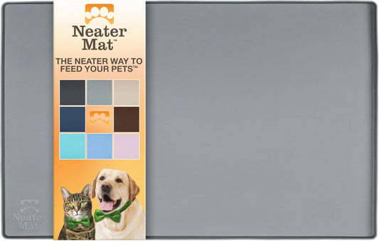 Neater Pet Brands Neater Mat Pet Mats for Food and Water, Cat & Dog Bowl Mat Waterproof Silicone, Feeding Tray, Dog Food Mats for Floors, Placemat w/Raised Edge for Under Bowls, 16” x 10”, Grey