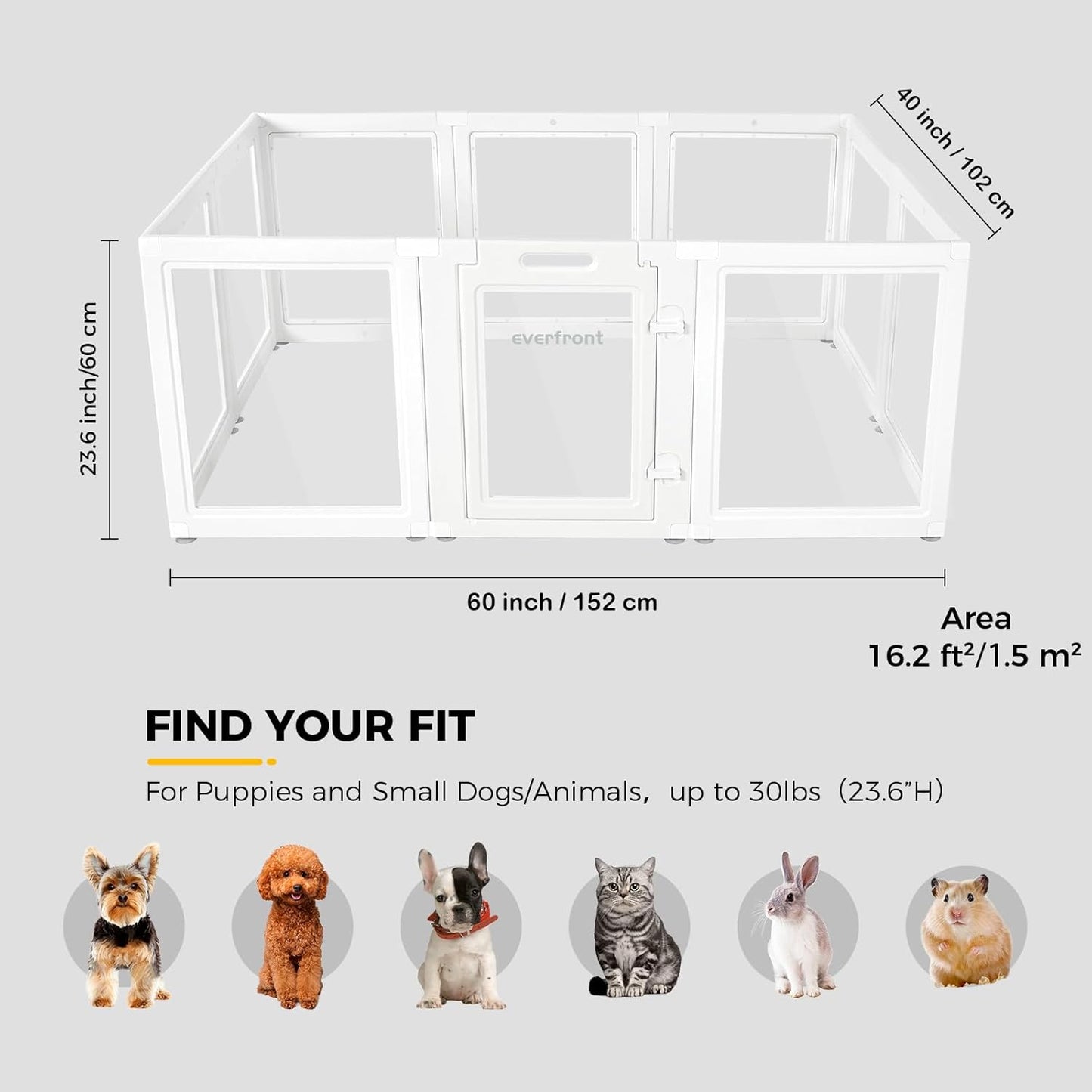 Clear Acrylic Plastic Dog Playpen - Clear Dog Play Pen - Easy Assemble Acrylic Dog Playpen - Puppy Playpen, Cat Playpen, Small Animal Playpen, Dog Play Pen Indoors (White, 23.6“ H, 10PCS)
