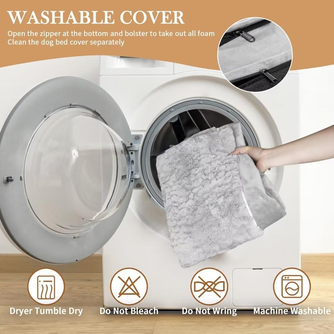 Comfort Expression XXL Dog Beds Waterproof for Extra Large Dogs, Orthopedic Memory Foam Dog Bed for Giant Dogs, Washable Pet Sofa Couch with Bolster & Removable Cover(XX-Large,Light Grey)