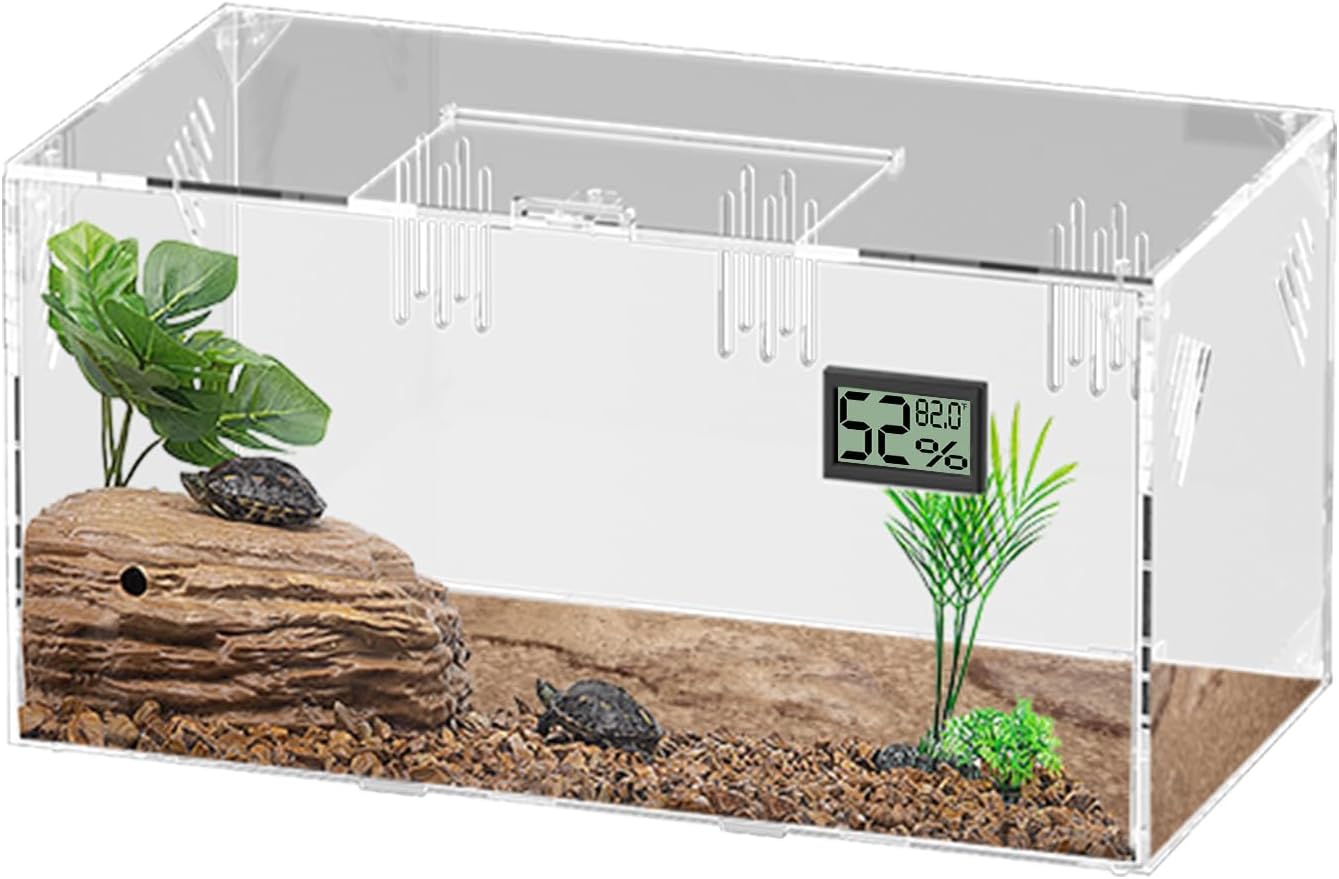 Acrylic Tarantula Enclosure, Reptile Terrarium Breeding Tank w/Temperature Hygrometer,Habitat Reptiles Feeding Box Isopod Terrarium Cage for Insect Lizard Home Office (Reptile-Tank-S(No Tray))