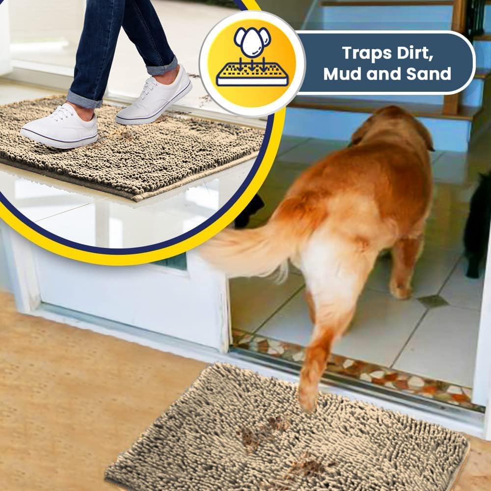 Muddy Mat® Original Dog Door Mat for Muddy Paws, Super Absorbent Microfiber, Non-Slip Washable Pet Rug, Quick Dry Chenille Entryway Carpet, Machine Washable Indoor Outdoor mat, Beige 24"x96"