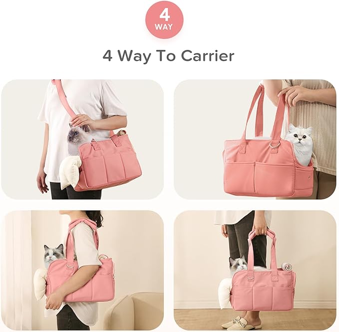 Dog Carriers for Small Dogs, Soft Sided Folding Small Dog Carrier for Dogs Medium Cats Puppies up to 13 Lbs, Washable Breathable Puppy Carrie Carrier for Outdoor Travel (Small Pink)