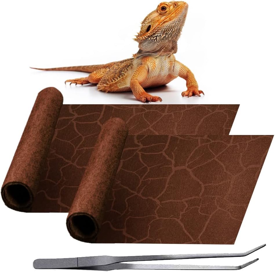 2 Pack Reptile Carpet Desert Reptile Mat & Reversible Substrate, Terrarium Liner Bedding, for Lizard,Chameleon,Gecko,Snake,Ceratophrys with Tweezers Feeding Tong (20 Gallon(30x12in))