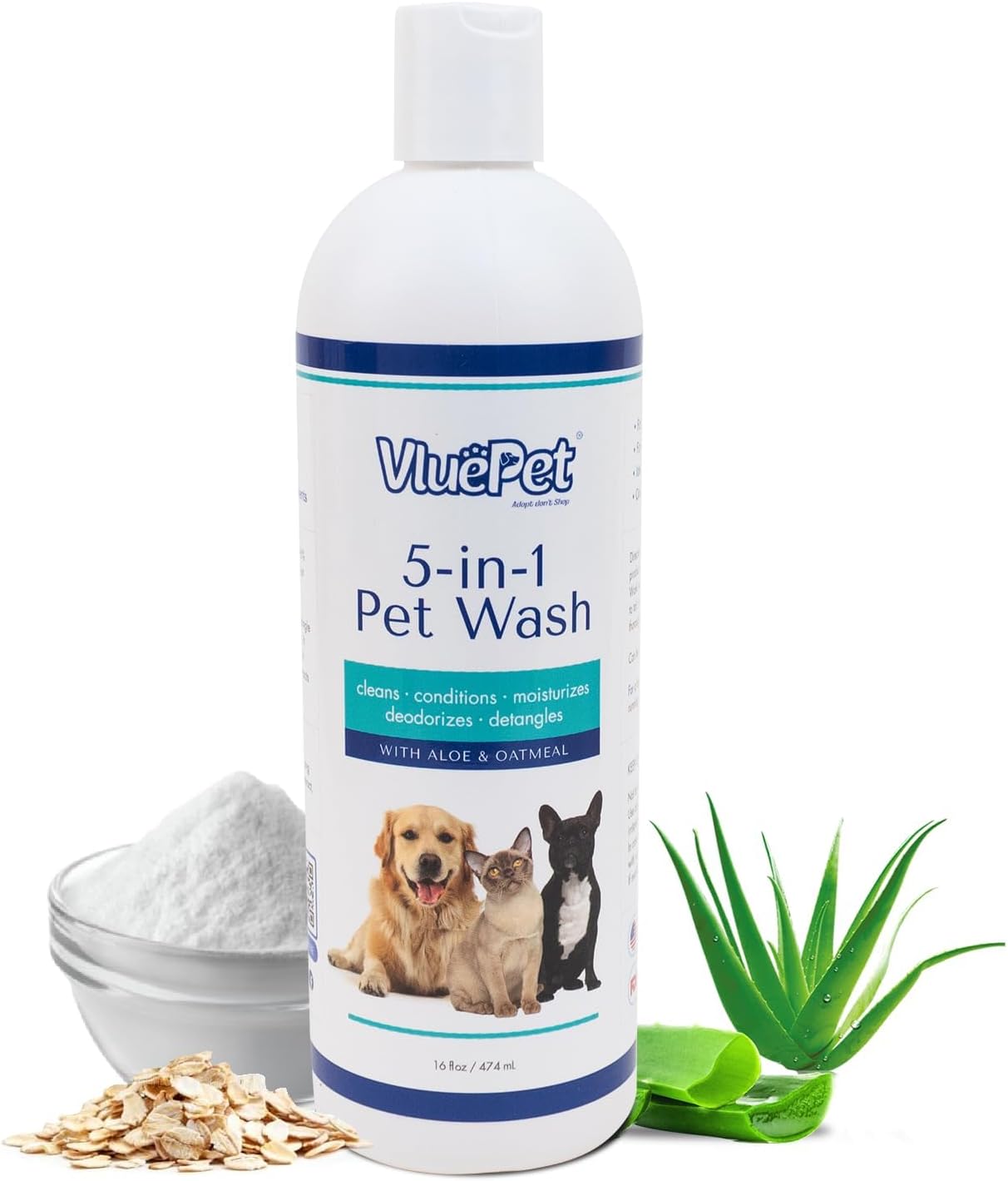VLUEPET | Pet Wash - Gentle Solution for Cleans, Conditions, Deodorizes, Detangles and Hair Moisturizes with Oatmeal & Aloe Formula- Itchy Skin Relief- Sulfate Free, Plant Based, All Natural- 16 fl oz