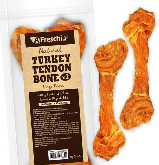 Afreschi Natural Turkey Tendon Bone (L) 3.53 oz, USA-Sourced Turkey Tendon, All Natural Human Grade Dog Chew, Hypoallergenic, Rawhide Alternative, Dog Treats for Large Breeds
