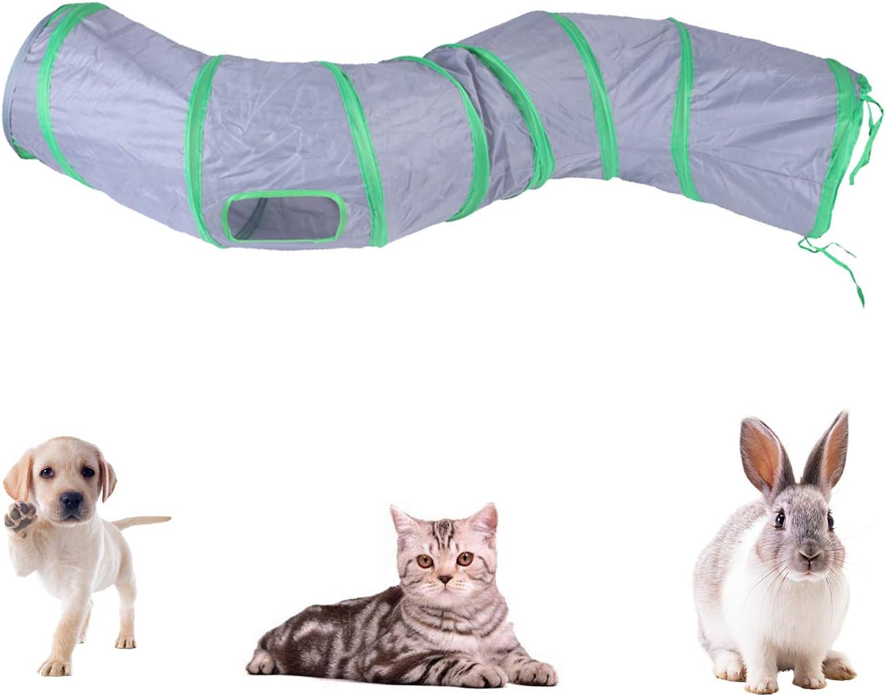 iCAGY Cat Tunnel for Indoor Cats Interactive, Rabbit Tunnel Toys, Pet Toys Play Tunnels for Cats Kittens Rabbits Puppies Crinkle Pop Up Gray 47" Shape S