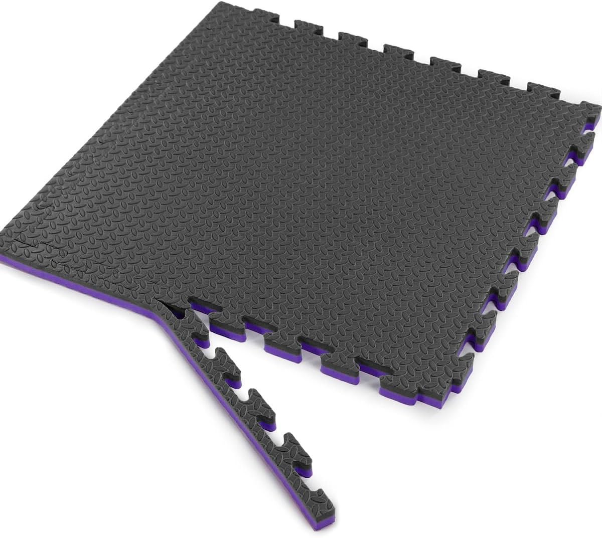 Xspec 1" Extra Thick 48 sq ft Reversible EVA Gym Foam Floor Mat Tiles (24" x 24"), Steel Pattern, 12 pcs, Black/Purple