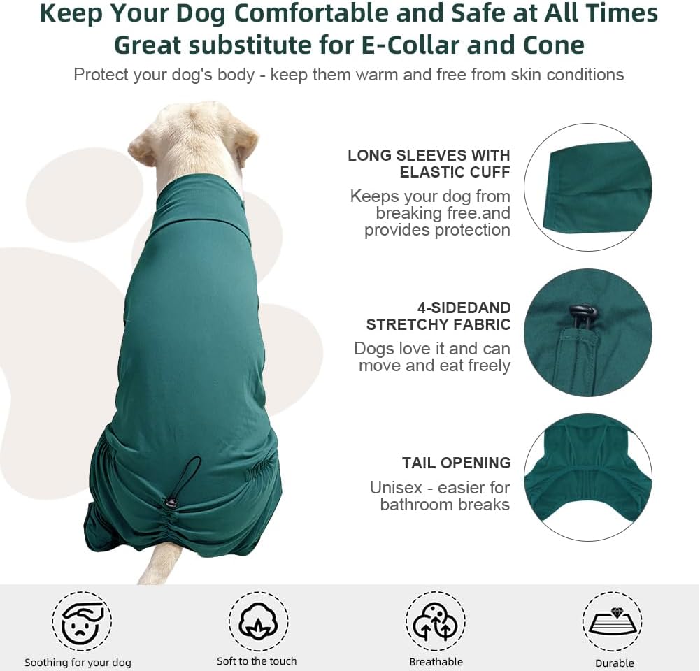 Dog Pyjamas PJS Sweater Clothes and Home Clothing Suitable for Medium to Large Breeds of Dogs, Dog Neutering Suits, Extra-Large Stretch Fabric, Four-Legged Clothes (Thin Dark Green, 5XL)