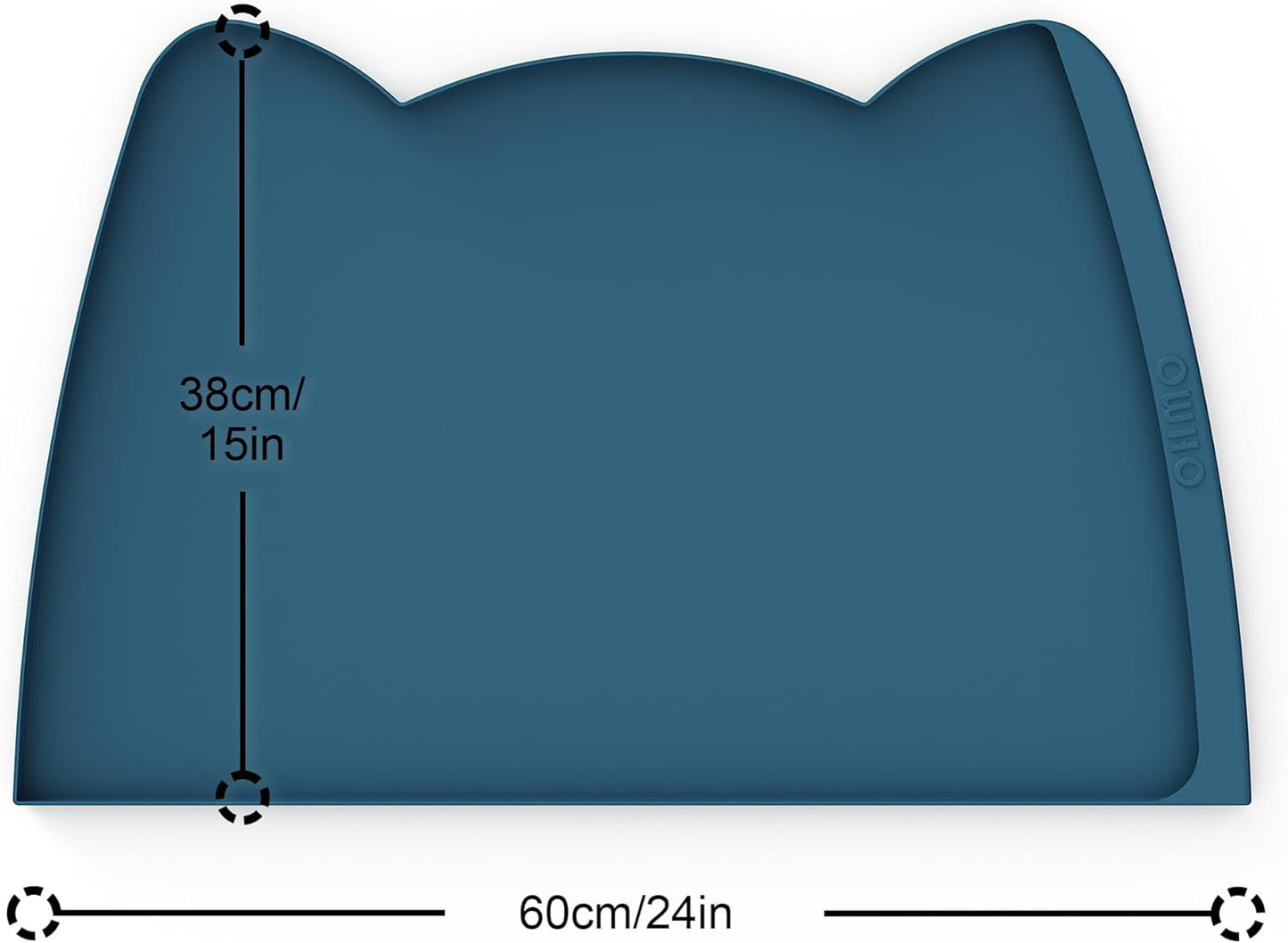 OHMO Dog Food Mat(Teal, 24 * 15'') w/Residue Collection Pocket Silicone Pet Feeding Mat for Floor High Edges Anti Spills Waterproof Cat Water Bowl Tray, Easy Clean Placemat