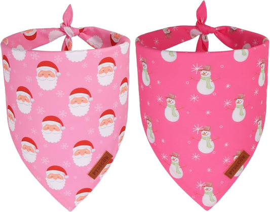 PTDECOR Christmas Dog Bandana, Santa Snowman Design Reversible Holiday Pet Scarf, Pink Triangle Fit Female Christmas Bandanas for Extra Large Dogs (X-Large)