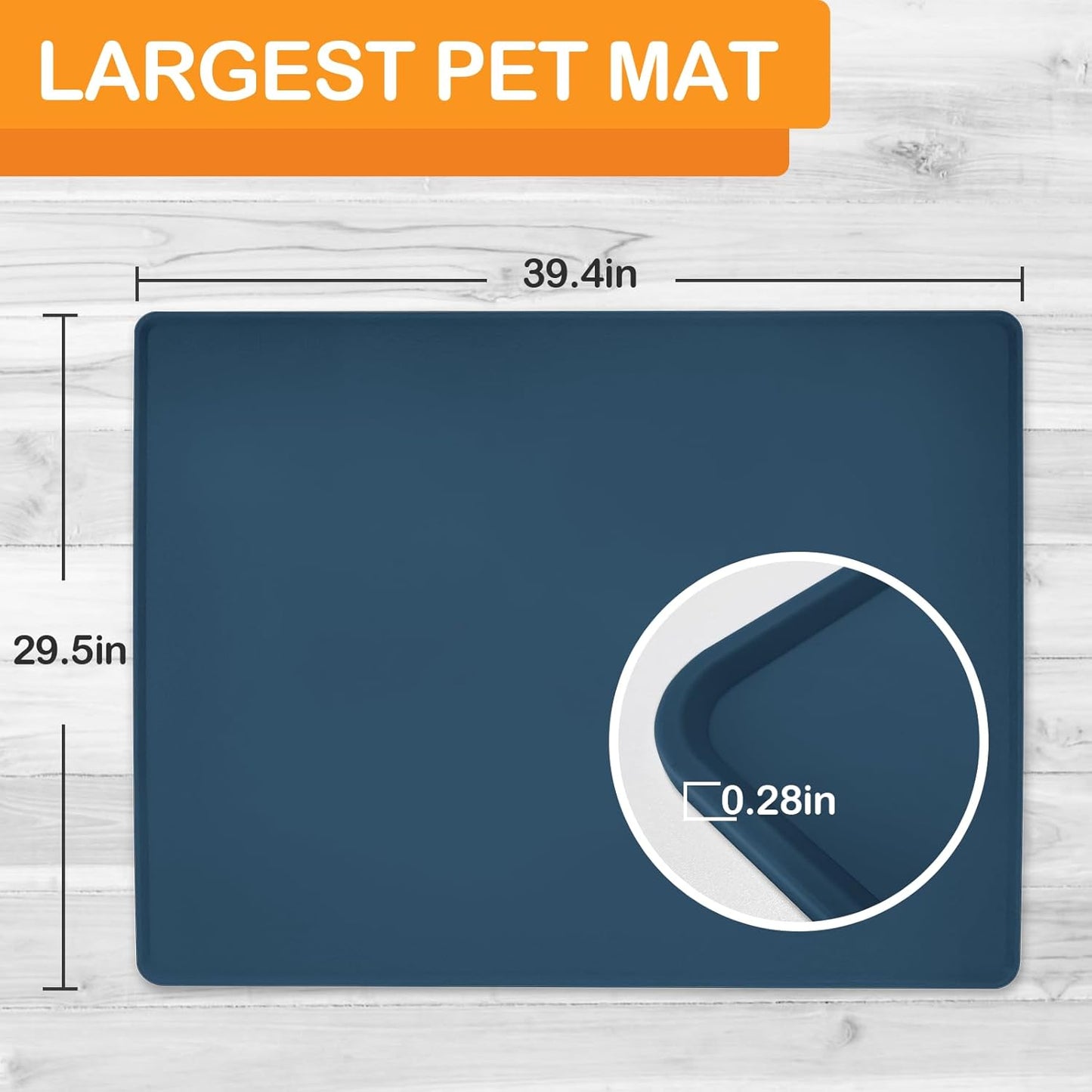 KVK Dog Water Mat 39.4 by 29.5in Extra Large - Silicone Mat for Dog Bowls Waterproof Non Slip - XL Pet Mat for Food and Water Protect Floors - Stone Blue