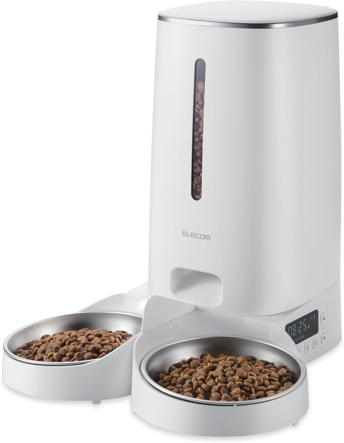 ELECOM Automatic Pet Feeder for Cats and Dogs, 4L Capacity, Programmable Timer, Portion Control, Voice Recording, Auto Cat Feeder w/Freshness Preserve, Up to 6 Meals Per Day (Two Tray)