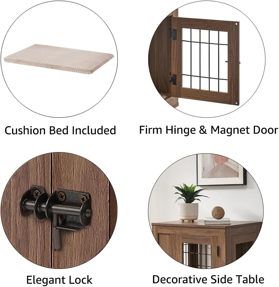 unipaws 25.5 Inch Furniture Style Dog Crate for Small Dogs, Cats, Min Pigs, Rabbit, Indoor Aesthetic Puppy Kennel, Modern Decorative Wood Wire Cage, Pretty Cute End Side Table Nightstand, Walnut