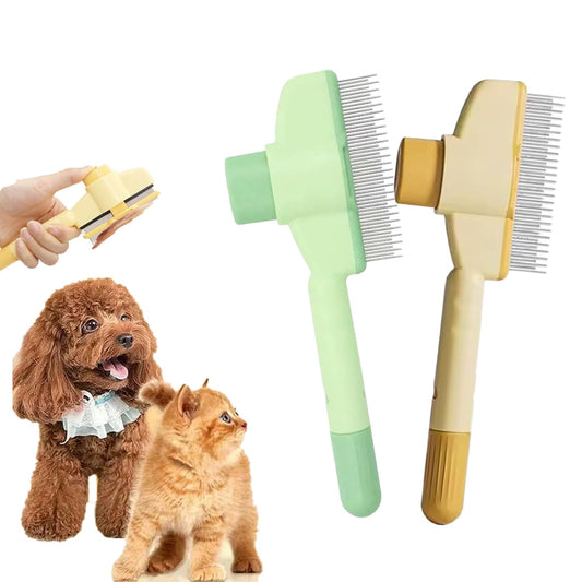 2PCS Self CleaningPetComb Grooming Brush,PetComb for Dogs & Cats, Brush for Cats, Cat dog comb Pet Grooming for Massaging and Cleaning Shedding Hair (Green+Yellow)