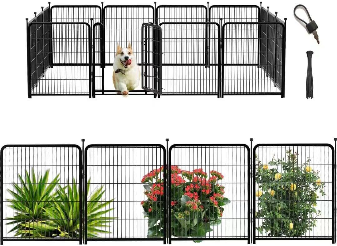 Dog Playpen 36 Inch 14 Panels, Dog Play Pen Indoors, Garden Fence for Yard, Total 31 Ft(l) Black Dog Pen Wide Door Low Threshold, Be Suitable for Camping Garden Yard