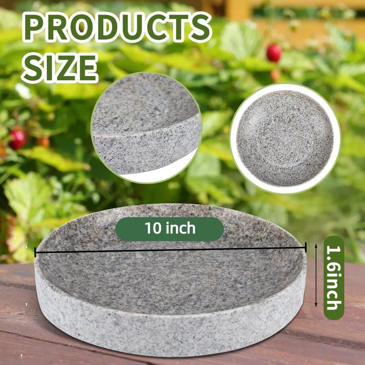 Stone Bird Baths for Outdoors,10inch Birds Bath Bowl with Hanging Accessories,Ground Bird Feeders and Birdbath Bowl, Bird Water Bowl for Balcony, Patio, Garden or Yard,Grey White