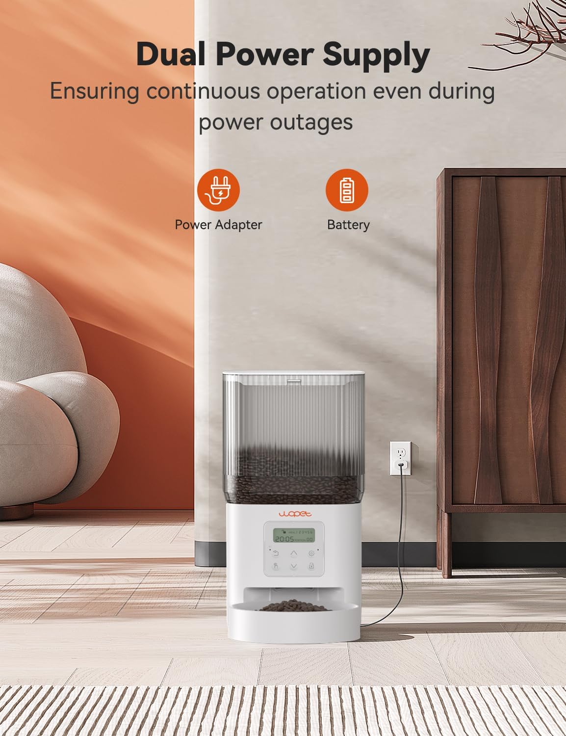 WOPET Automatic Cat Feeder, 4L Automatic Dog Feeder with 180-Day Battery Life, Programmable Cat Food Dispenser with Stainless Steel Bowl，1-6 Meals Per Day