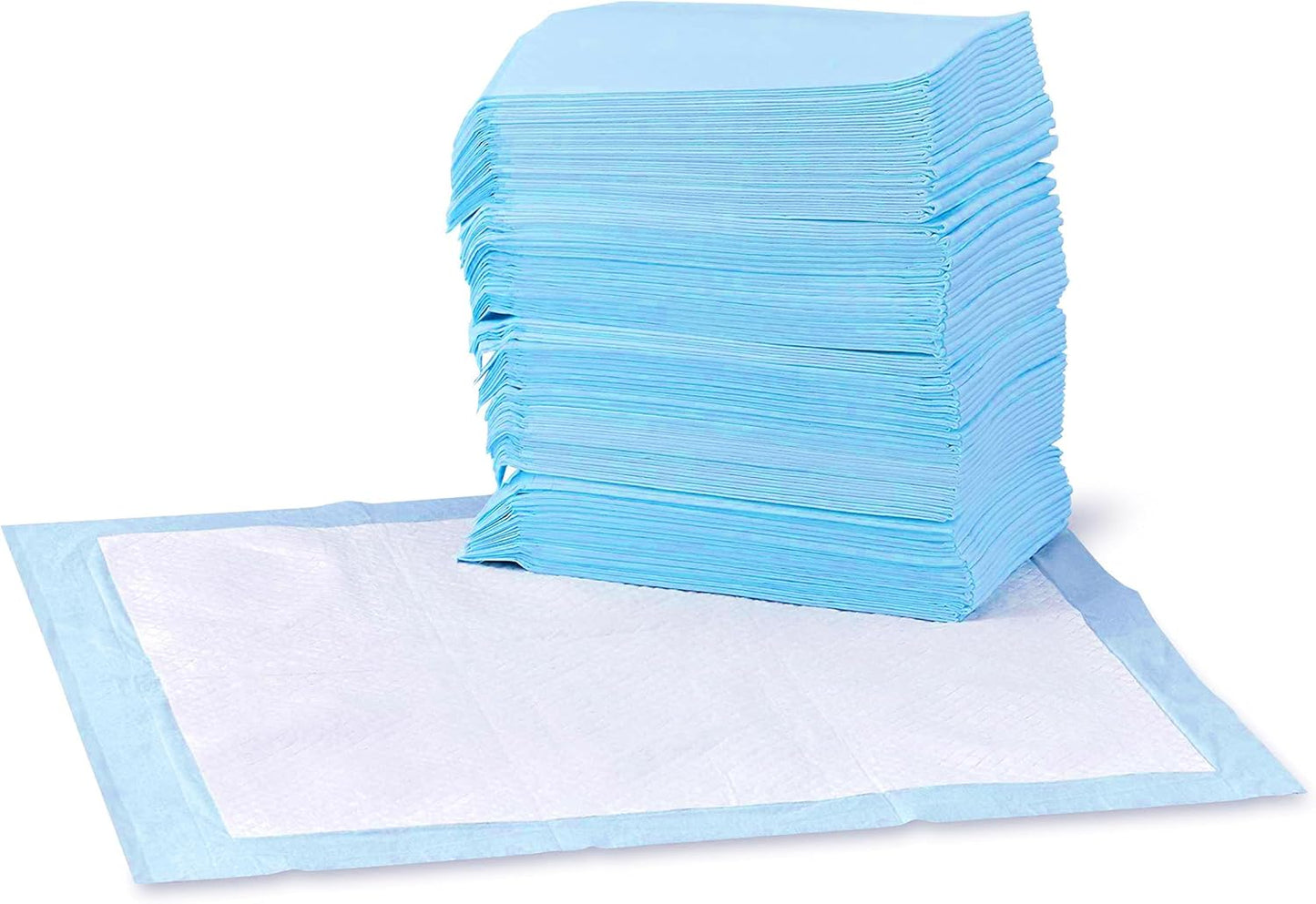 Amazon Basics Dog and Puppy Pee Pads, 5-Layer Leak-Proof Super Absorbent, Quick-Dry Surface, Potty Training, Regular (22x22"), 150 Count, Blue & White