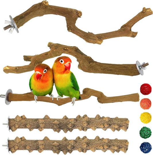 kathson 5pcs Natural Parrot Perch for Cage Wooden Bird Perches Grape Bird Stick Parakeet Climbing Standing Branches Toy Chewable Cage Accessories for Small Budgies Cockatiels Lovebirds Budgies