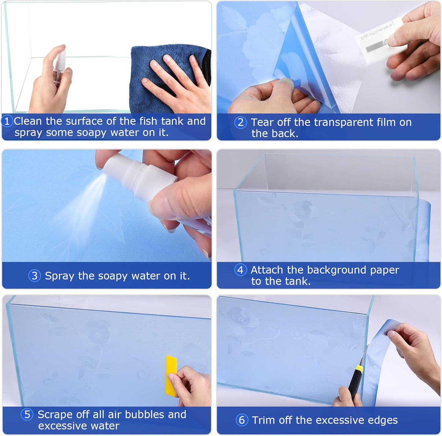 Aquarium Background Paper, Blue Fish Tank Backdrop Wallpaper Electrostatic Adhesive, No Glue, Easy to Install, Reusable (17.7" H × 47.2" L, Translucent)