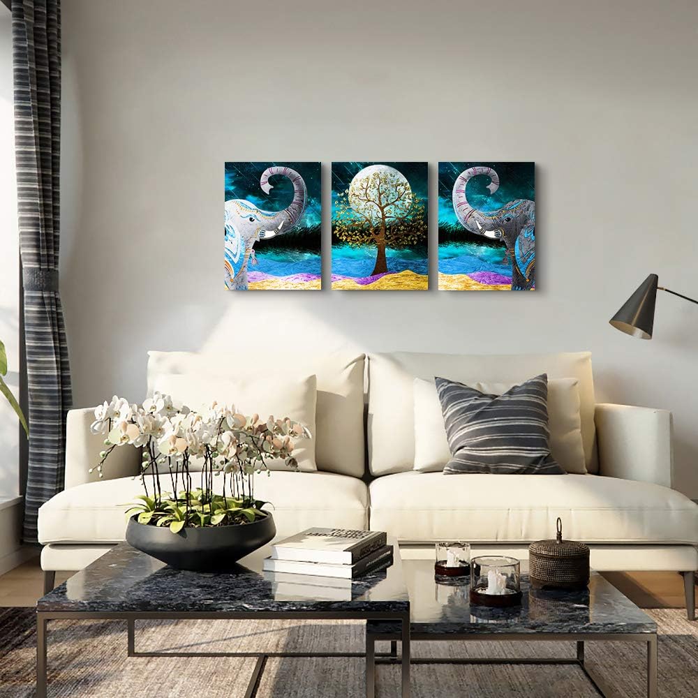Canvas Wall Art for Living Room ,farmhouse bathroom Wall decor blue abstract Animal landscape painting,modern family kitchen Bedroom Decoration elephant Canvas art pictures Artwork for home walls