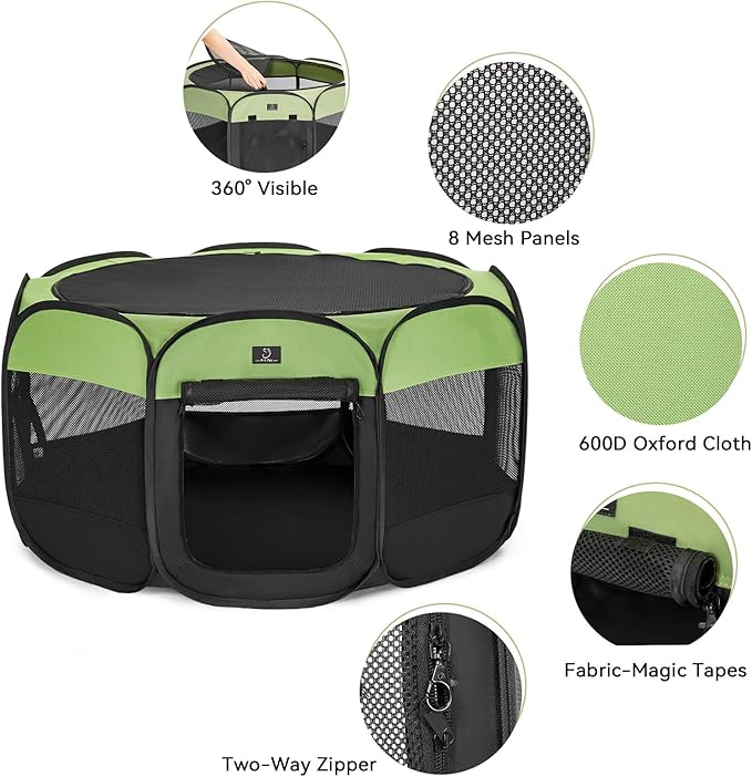 A4Pet Portable Pet Playpen, 49” Pop Up Dog Playpen with Bowl, Suitable for Puppies, Kittens, and Small Animals, Removable Zipper & Mesh Panel(19”W × 12”H)