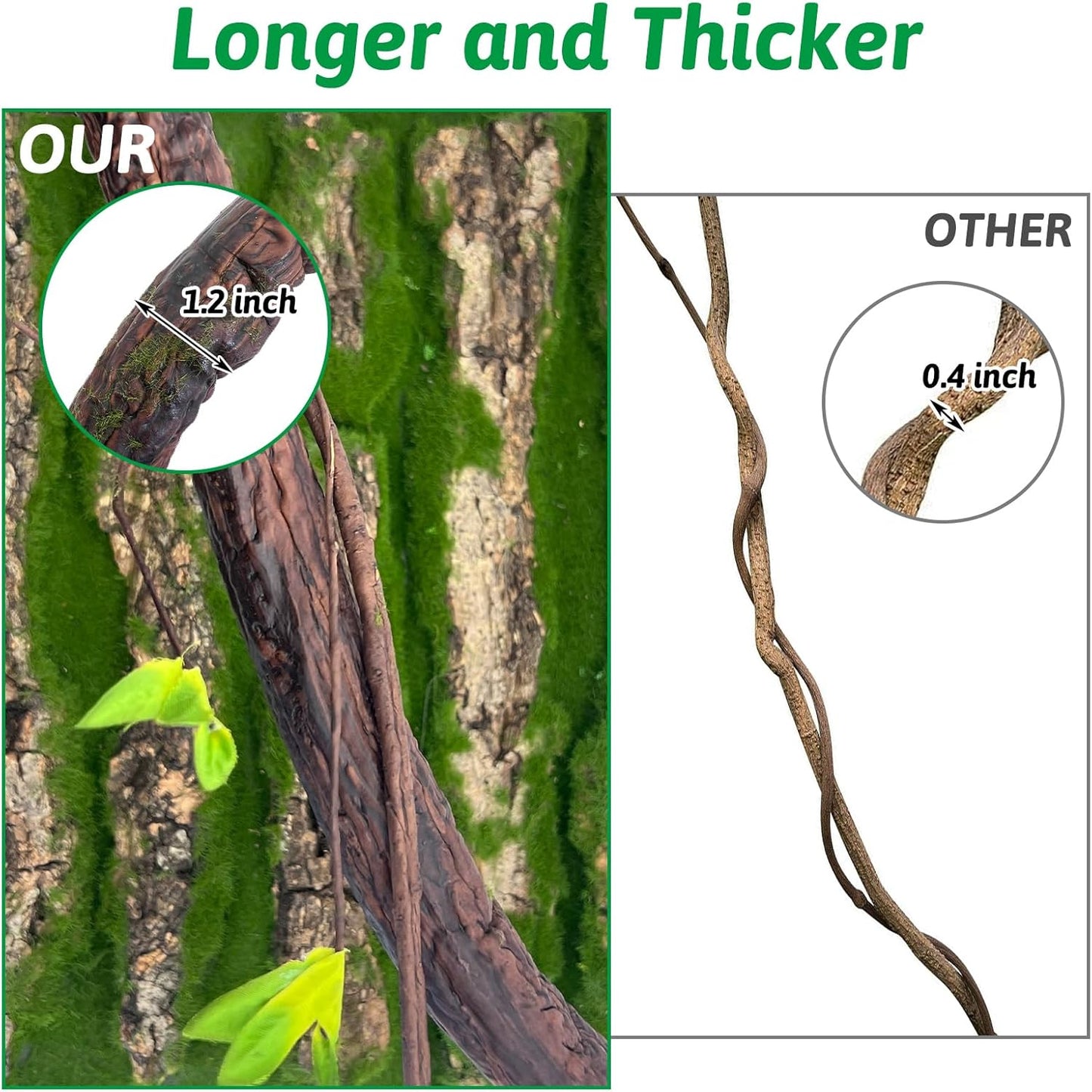 VCEPJH Extra Large Reptile Vines Thick Terrarium Plants 78 Inches Long Flexible Climbing Branch with Leaves Snake Tank Accessories Greenery Habitat Decor for Bearded Dragon Chameleon Gecko Lizard