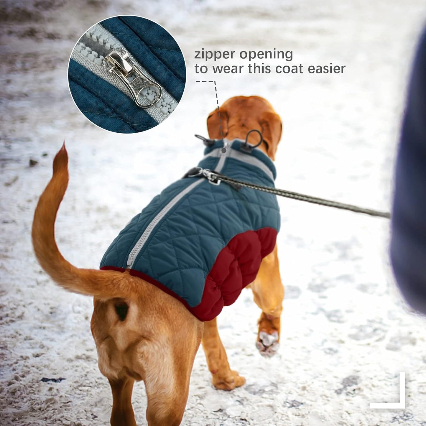 FUAMEY Dog Coat for Medium Dogs,Waterproof Dog Winter Jacket with Harness Built in Puppy Cold Weather Coats Reflective Pet Vest with Zipper Warm Fleece Dogs Snowsuit Windproof Dark Blue M