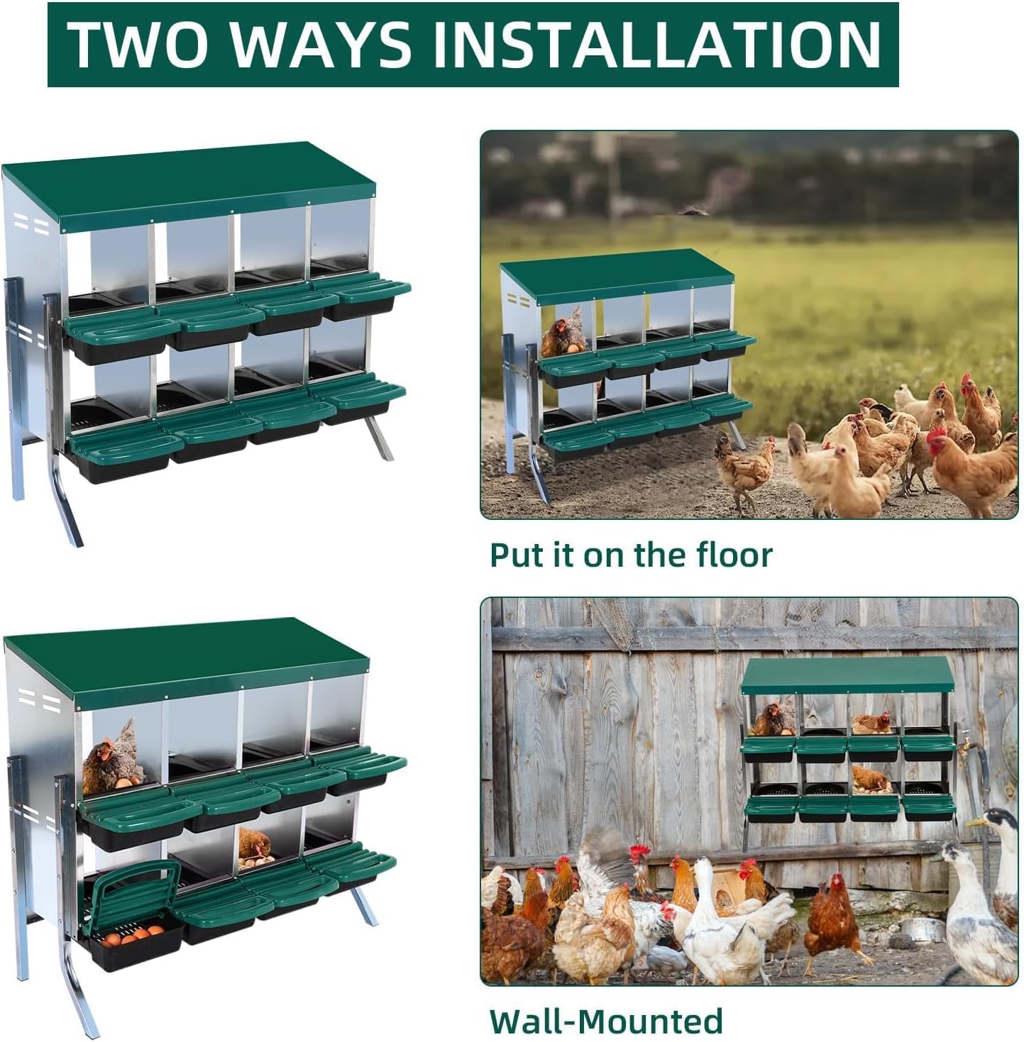 Chicken Nesting Box, 8 Hole 2 Layer Hen Nesting Box with Legs, Roll Away Eggs Laying Boxes,Cleanable Pull Out Hen Roosting Boxes