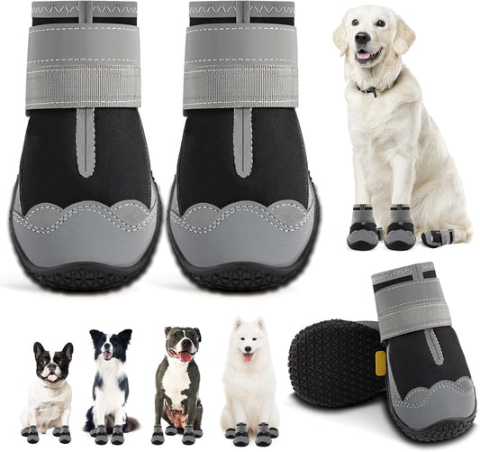 Dog Shoes for Large Dogs, Medium Dog Boots & Paw Protectors for Hardwood Floors, Outdoor Dog Booties for Hot Pavement Winter Snow Hiking, Waterproof Dog Shoes with Reflective Strips Size 3