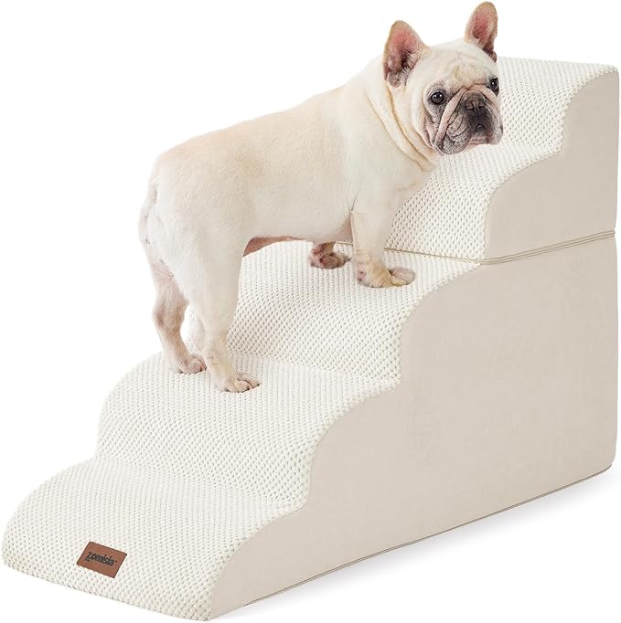 Dog Stairs for High Beds - Pet Stairs Ramp for Couch, 35D Foam Dog Steps for Small to Large Pets, with Non-Slip Bottom Beige, 5 Steps