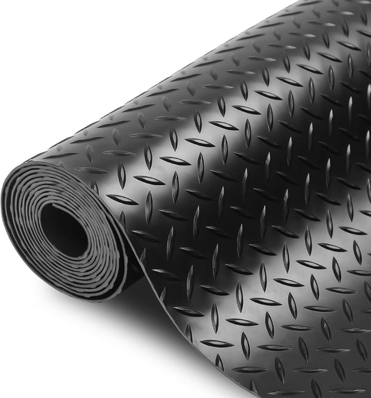 SEAL 5 x 8 Ft Premium Garage Floor Mat, Solid 2.8mm Thickened Black Commercial Grade Heavy Duty Parking Mat for Garage Floor, Golf Cart, Water/Stain Resistant Floor Runner (Embossed Diamond Plate)