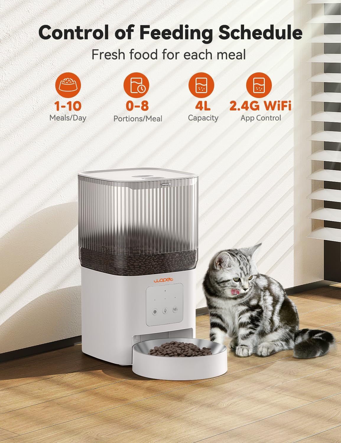 WOPET Automatic Cat Feeder, WiFi Dog Feeder with APP Control for Remote Feeding, Automatic Cat Food Dispenser with 10S Voice Record,1-10 Meals Per Day for Cats and Dogs