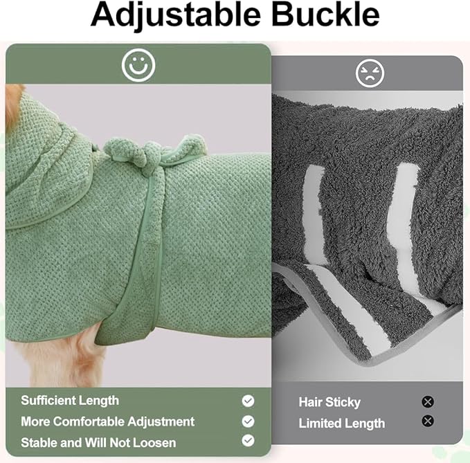 Medium to Large Size Dog Bathrobe, Quick Drying Super Absorbent Used for After Bathing, Warm Dog Towels, Adjustable Hoodies and Belts for Pet Dogs Bath Clothes Products(Green Jacquard, 5XL)