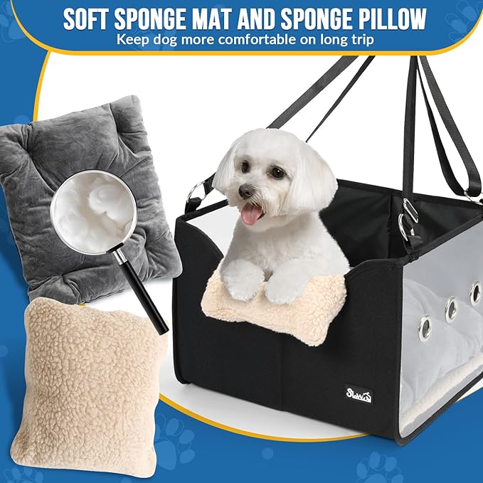 SlowTon Dog Car Seat for Small Dogs - Elevated Portable Dog Booster Seat Under 18 lbs, Pet Dog Travel Carrier with Clear Side Panel, Safety Belt and Soft Cushion