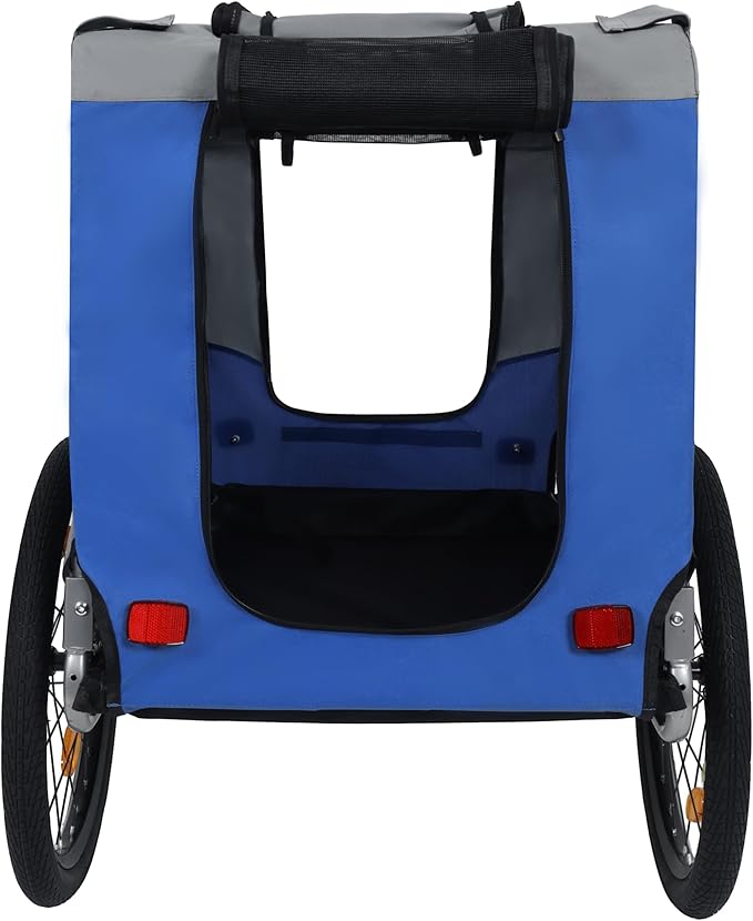 Blue-Grey Large Folding Bike Trailer for Dogs – Heavy-Duty Steel Frame, 66LB Capacity Pet Carrier for All-Terrain Cycling, Jogging & Camping Adventures!