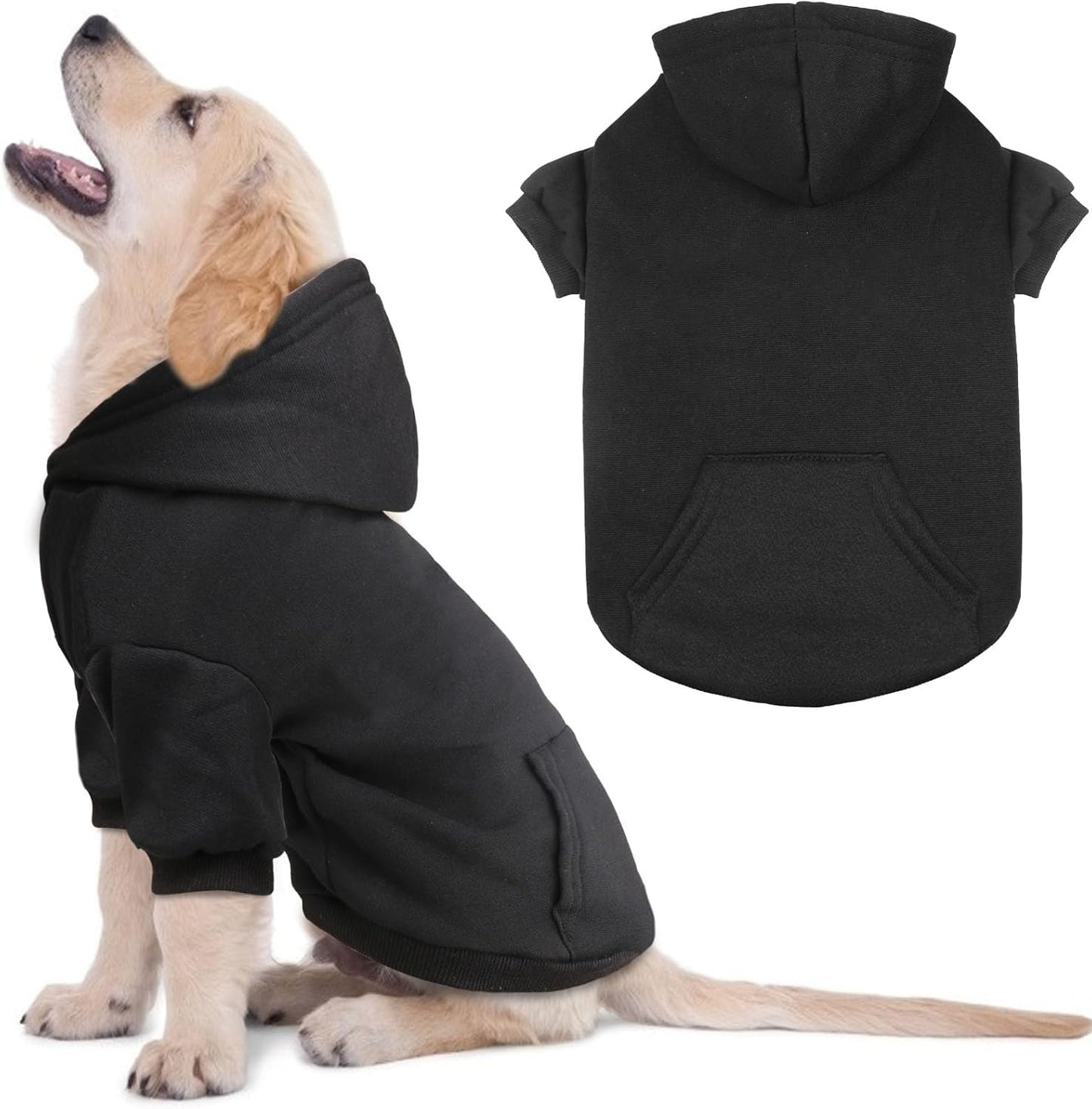 Dog Sweaters for Small Dogs Dog Hoodie Pet Sweater Soft Solid Brushed Fleece Pet Clothes Hoodie Sweatshirt with Pocket(Black-S)