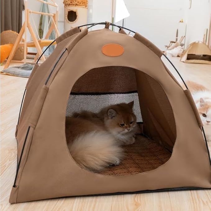 BreezyDen Pop-Up Pet Tent – Portable Indoor/Outdoor Cat Tent, Waterproof Pet Hideaway for Cats & Small Dogs with Mesh Window, Anti-Slip Base & Washable Design (Dark Gray, S (4 catties Kitten))