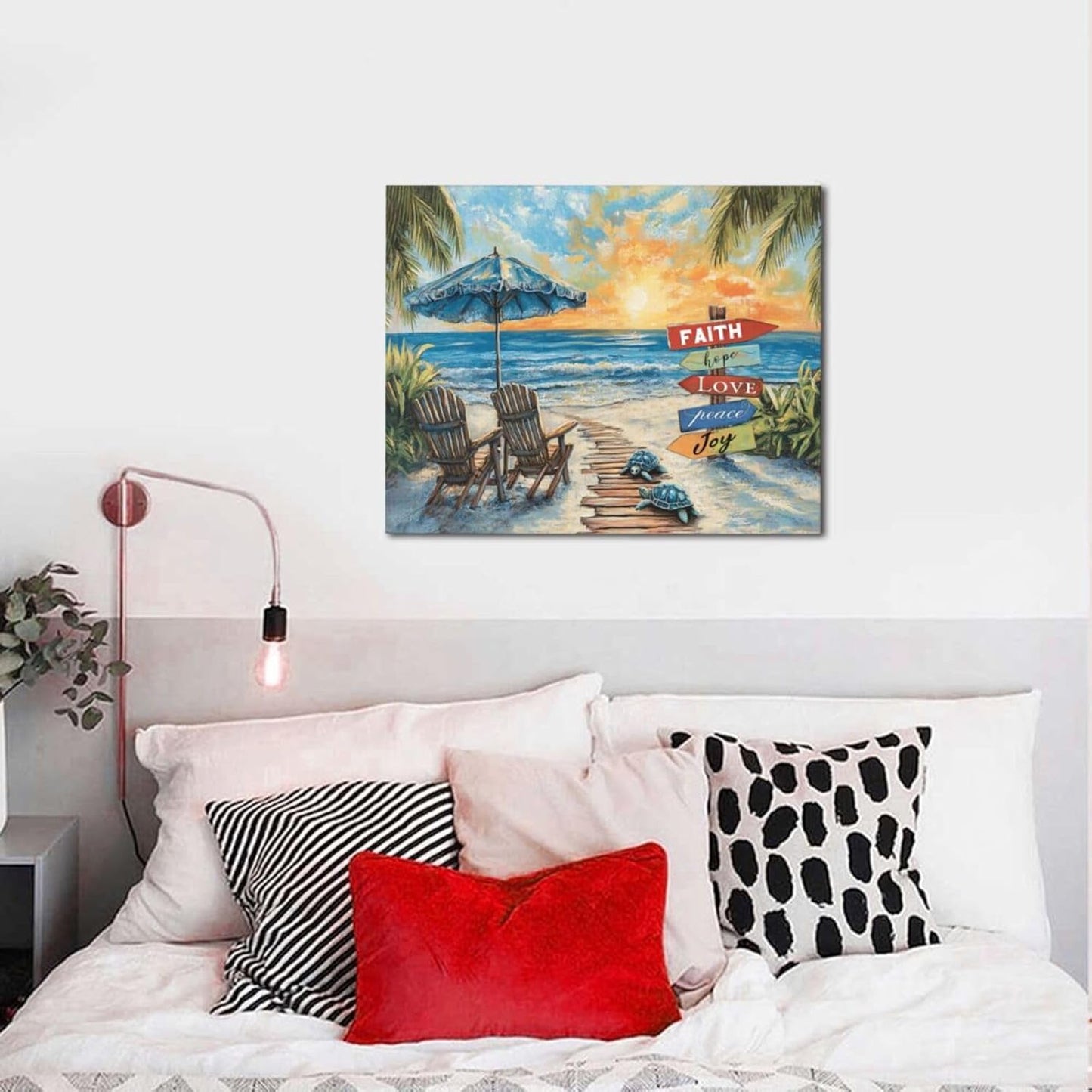 Beach Ocean Bathroom Pictures Wall Art, Seaside Coastal Bathroom Wall Decor, Sunrise Framed Painting Canvas Artwork for Bedroom Living Room Decorations 20"L x 16"W