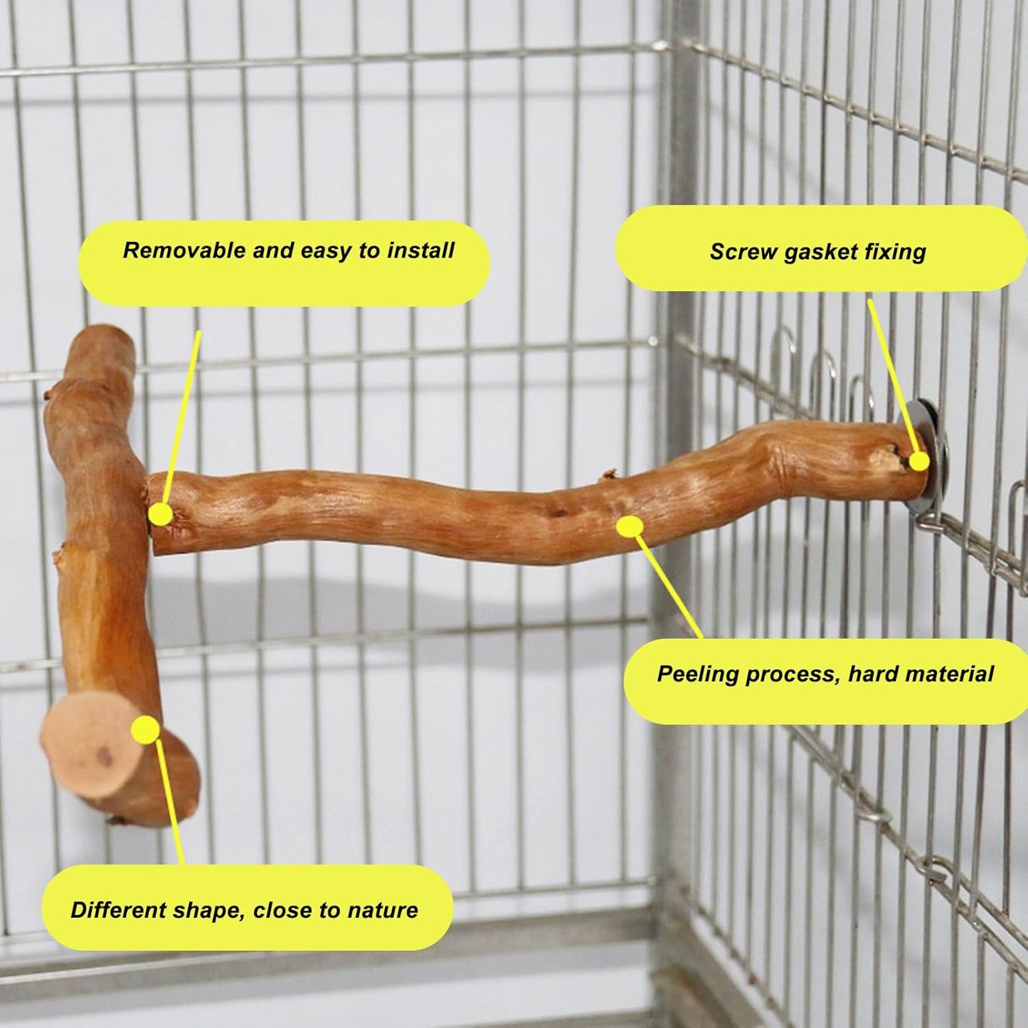 Wood Bird Perch, T Shaped Birdcage Stand Wooden Parrot Perch Stand Perch for Bird Cage Grinding Bird Perch Branches, T Perch Bird Accessory, Easy to Install