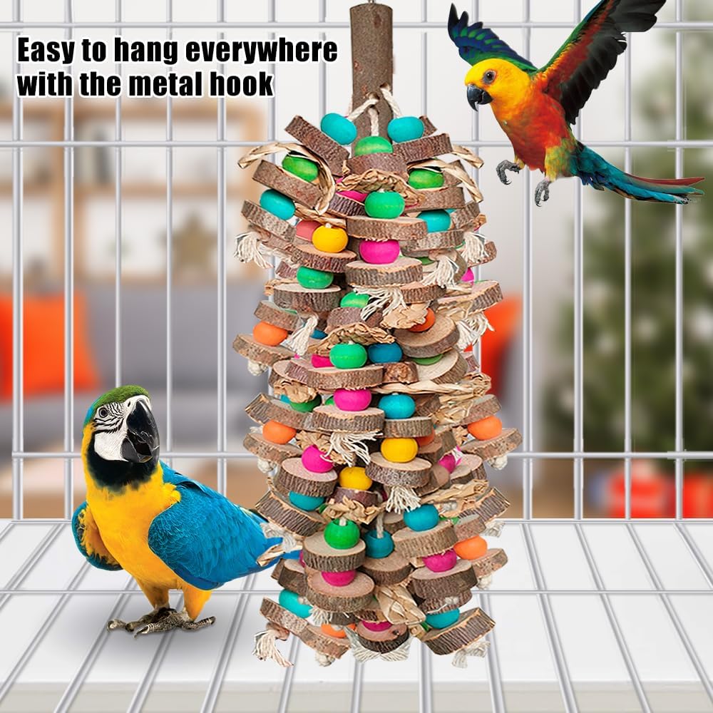 Parrot Toys for Large Birds, Multicolored Wooden Blocks Bird Chewing Toy Parrot Cage Bite Toy or Macaws Cokatoos African Grey and Large Medium Birds