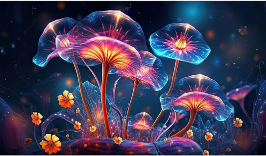 Flower Aquarium Background Modern Style Bluebell Blooming Flower Floral Design Terrarium Background Mysterious Elegant Glowing Fantasy Flower Fish Tank Backdrop Poster Decorations Vinyl 36x24in