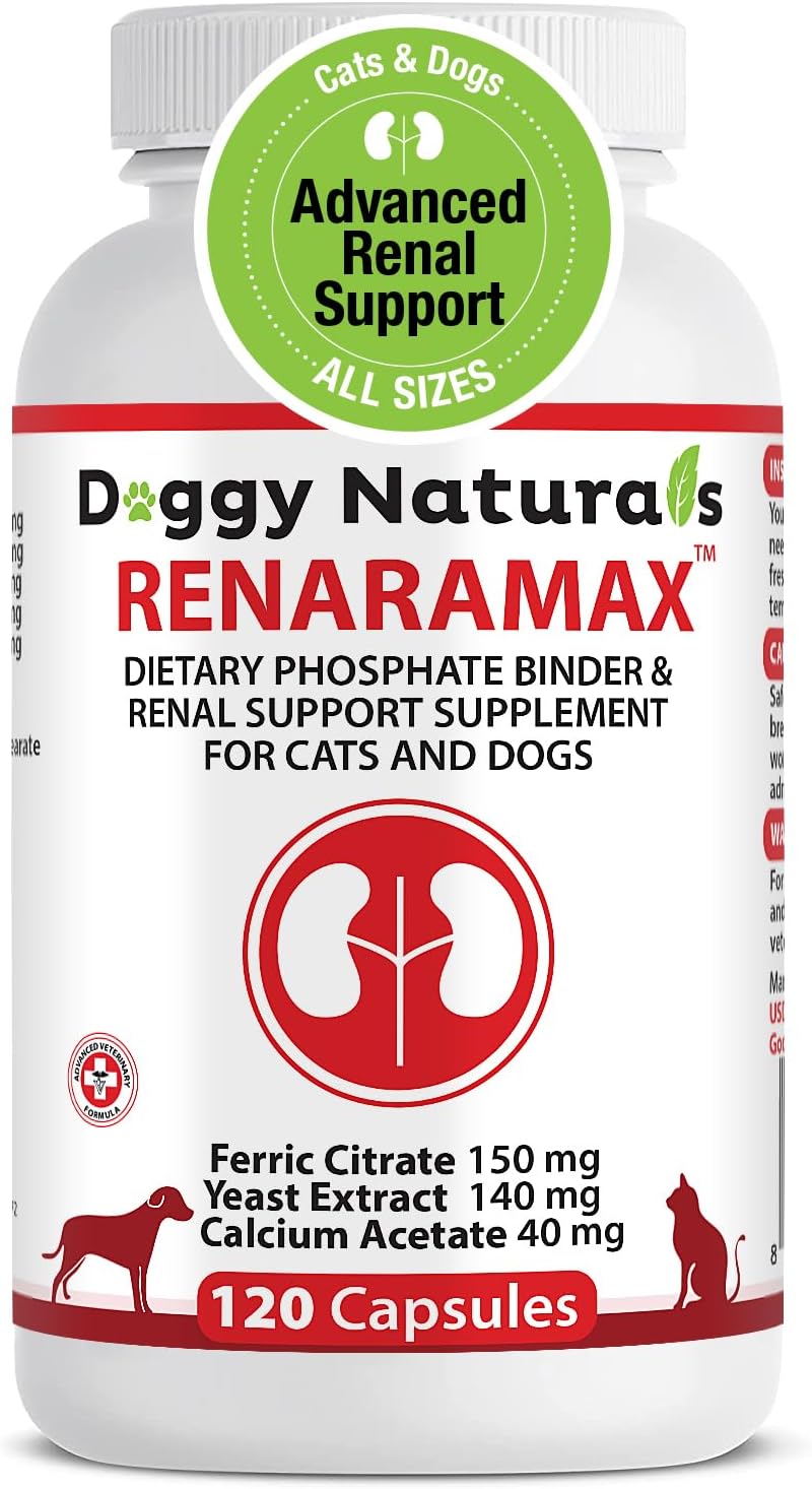 RENARAMAX Dietary Phosphate Binder and Renal Support Supplement for Cats and Dogs Count (Made in U.S.A) (120 Caps)
