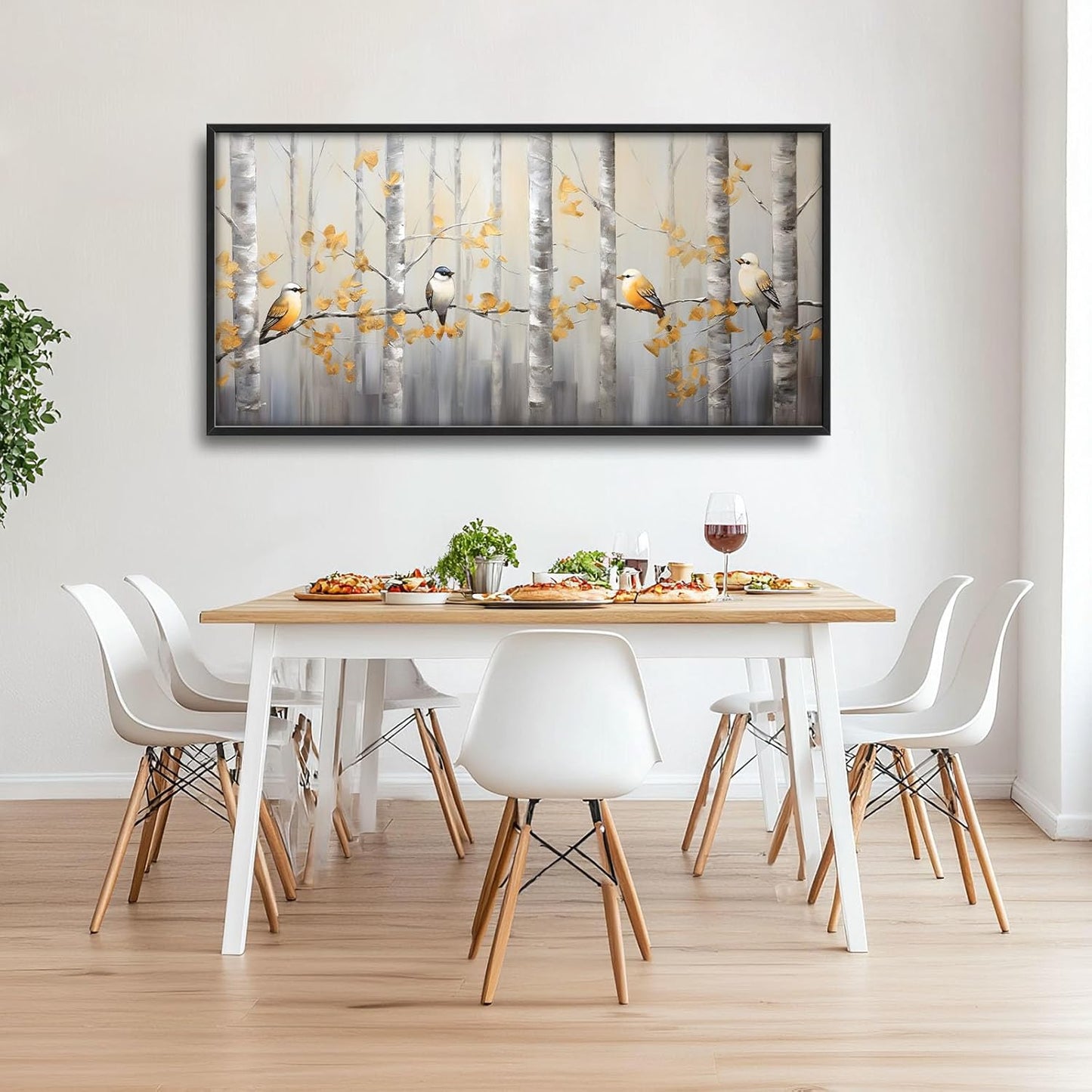 Quorin Bird Large Wall Art Abstract Forest Birds Pictures Wall Decor Yellow Woods Branches Tree Canvas Print Painting Artwork for Bathroom Living Room Bedroom 60L x 30W