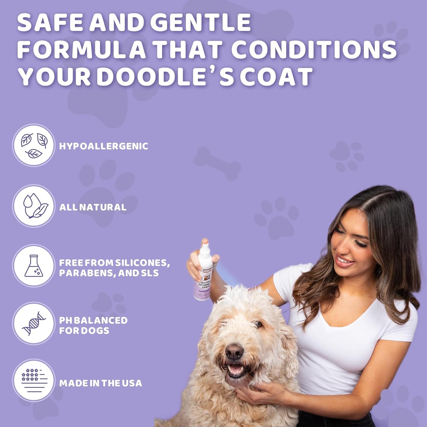 Dog Detangler Spray Dematting for Doodle - Natural Dog Leave in Conditioner Spray for Grooming and Mat Removal, Detangler Spray for Dogs Matted Hair, Puppy Poodle Detangler & Grooming